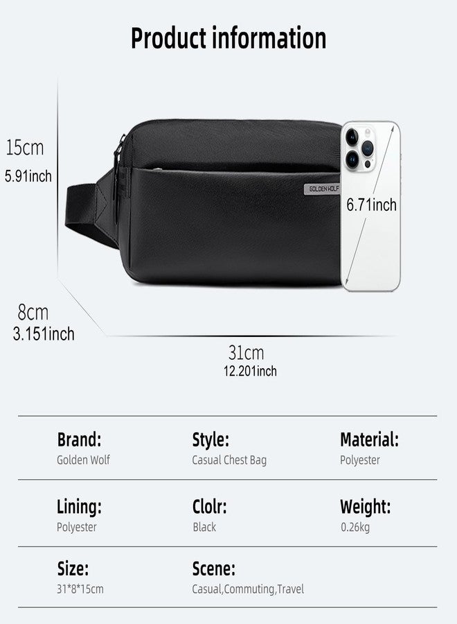 جولدن وولف حقيبة صدر جولدن وولف للرجال، سعة 2 لتر، حقيبة كتف للهاتف، حقيبة كروسبودي أنيقة، حقيبة جانبية مقاومة للماء، حقيبة خصر مناسبة للعمل والاستخدام اليومي - Image 5